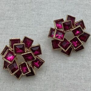 Colorful Squares  Gold and Pink Geometric  pierced Earrings